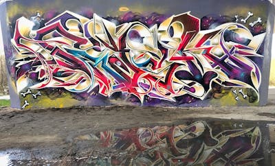Beige and Colorful Stylewriting by Fresk. This Graffiti is located in Poznan, Poland and was created in 2023. This Graffiti can be described as Stylewriting and Wall of Fame.