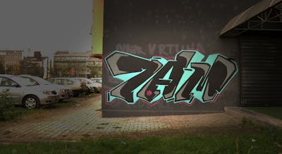 Grey and Cyan Street Bombing by 7AM. This Graffiti is located in Novi Sad, CS and was created in 2013.