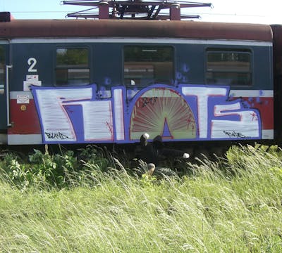 Violet and White Trains by Riots. This Graffiti is located in Krakow, Poland and was created in 2009.