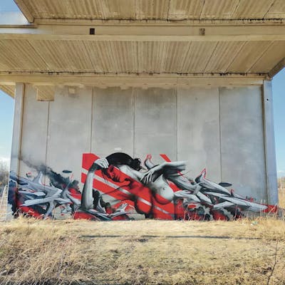 Red and Grey Characters by Caer8th. This Graffiti is located in Prague, Czech Republic and was created in 2022. This Graffiti can be described as Characters, 3D, Abandoned and Stylewriting.