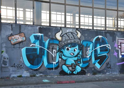 Grey and Light Blue and Blue Stylewriting by HAMPI, BISTE and joes. This Graffiti is located in MÜNSTER, Germany and was created in 2023. This Graffiti can be described as Stylewriting and Characters.