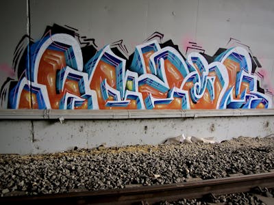 Orange and Colorful Stylewriting by Kezam. This Graffiti is located in Melbourne, Australia and was created in 2022. This Graffiti can be described as Stylewriting, 3D and Abandoned.