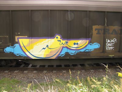 Yellow and Colorful Trains by urine and OST. This Graffiti is located in Leipzig, Germany and was created in 2011. This Graffiti can be described as Trains and Stylewriting.