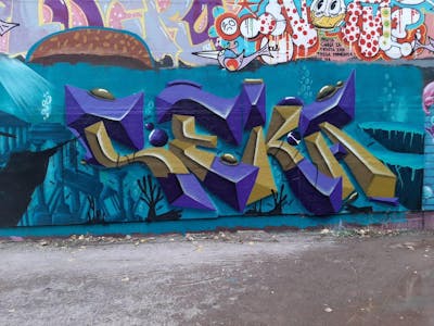 Cyan and Beige Stylewriting by seka. This Graffiti is located in Erfurt, Germany and was created in 2021. This Graffiti can be described as Stylewriting, Wall of Fame and 3D.