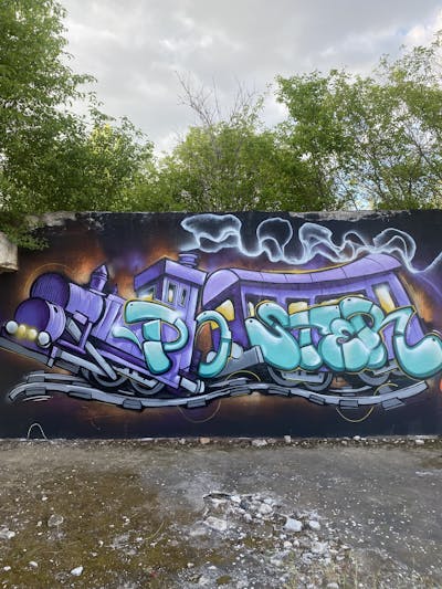 Violet and Cyan Stylewriting by Poster. This Graffiti is located in Germany and was created in 2023. This Graffiti can be described as Stylewriting and Characters.