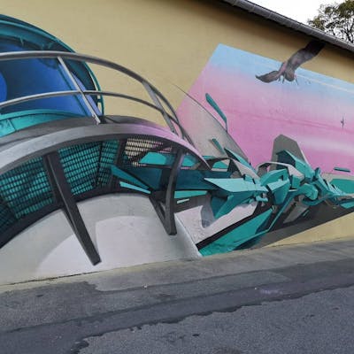 Cyan and Colorful Stylewriting by Manyak. This Graffiti is located in Paris, France and was created in 2022. This Graffiti can be described as Stylewriting, 3D and Murals.