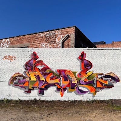 Colorful Stylewriting by Heny and Alfa crew. This Graffiti is located in Leuven, Belgium and was created in 2022.