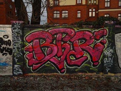 Red and Black Stylewriting by RESOR and BTR. This Graffiti is located in Wroclaw, Poland and was created in 2023. This Graffiti can be described as Stylewriting and Wall of Fame.