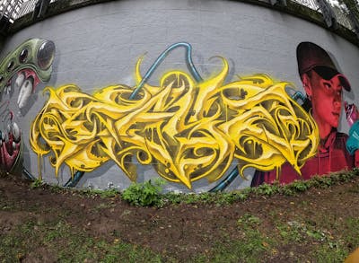 Yellow Stylewriting by Rays. This Graffiti is located in Hannover, Germany and was created in 2021. This Graffiti can be described as Stylewriting and Characters.
