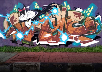 Brown and Colorful Characters by VAYNE3, HSK and EVECREW. This Graffiti is located in Batam, Indonesia and was created in 2022. This Graffiti can be described as Characters, Stylewriting and Wall of Fame.