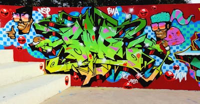 Colorful Stylewriting by SAO2971. This Graffiti is located in St helier, Jersey and was created in 2023. This Graffiti can be described as Stylewriting, Characters and Wall of Fame.