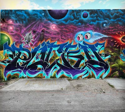Colorful Stylewriting by MIW Crew and Pocko. This Graffiti is located in Las Vegas, United States and was created in 2024. This Graffiti can be described as Stylewriting, Characters and Streetart.