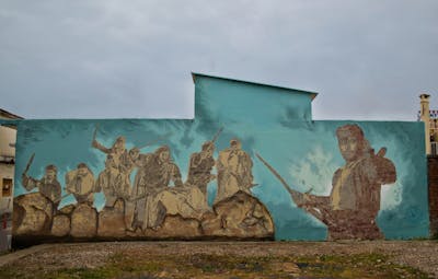 Cyan and Brown Characters by 31stillwriting and 31pluscrew. This Graffiti is located in MESSOLONGHI AITOLIA-AKARNANIA, Greece and was created in 2019. This Graffiti can be described as Characters, Streetart and Murals.