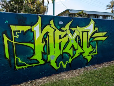Light Green and Blue Stylewriting by Cc_pinturas. This Graffiti is located in Murwillumbah, Australia and was created in 2021. This Graffiti can be described as Stylewriting and Wall of Fame.