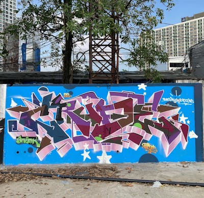 Light Blue and Coralle and Colorful Stylewriting by Crude. This Graffiti is located in Bangkok, Thailand and was created in 2022.