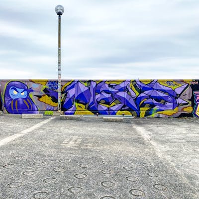 Violet and Yellow Stylewriting by Nevs. This Graffiti is located in Japan and was created in 2020. This Graffiti can be described as Stylewriting and Characters.