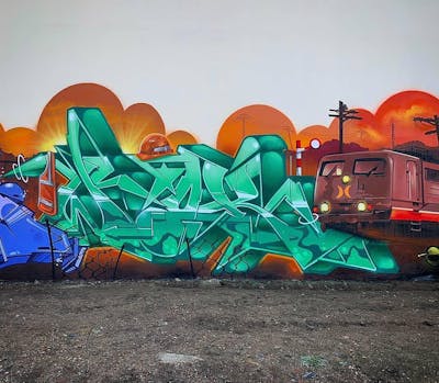 Colorful Stylewriting by Wok. This Graffiti is located in Halle (Saale), Germany and was created in 2019. This Graffiti can be described as Stylewriting and Characters.