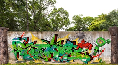 Green and Light Green and Colorful Digital Works by Rush One. This Graffiti is located in Yangon, Myanmar and was created in 2024.