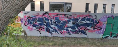 Colorful Stylewriting by Skaf. This Graffiti is located in Magdeburg, Germany and was created in 2022. This Graffiti can be described as Stylewriting and Wall of Fame.