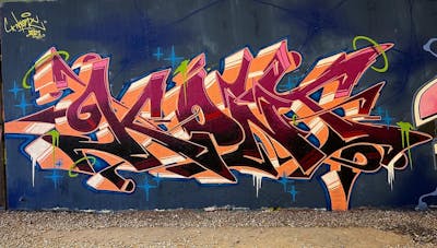 Colorful and Orange Stylewriting by KonT. This Graffiti is located in bochum, Germany and was created in 2022. This Graffiti can be described as Stylewriting and Wall of Fame.