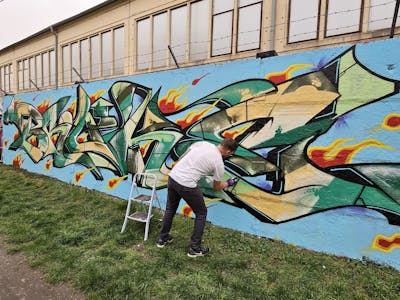 Colorful and Beige and Light Green Stylewriting by BROKE420. This Graffiti is located in Magdeburg, Germany and was created in 2024.