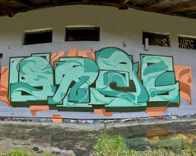 Cyan and Orange Stylewriting by Dael. This Graffiti is located in Jihlava, Czech Republic and was created in 2022. This Graffiti can be described as Stylewriting and Abandoned.