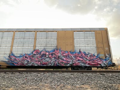 Grey and Coralle Stylewriting by Asoter, Kog and LTS. This Graffiti is located in Los Ángeles, United States and was created in 2022. This Graffiti can be described as Stylewriting, Trains and Freights.