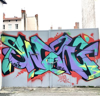 Colorful Stylewriting by Swing, MCT and WBC. This Graffiti is located in Lyon, France and was created in 2022. This Graffiti can be described as Stylewriting and Street Bombing.