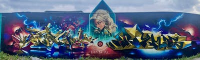 Colorful Stylewriting by Pencil and Rymd. This Graffiti is located in Sweden and was created in 2023. This Graffiti can be described as Stylewriting, Characters, Streetart and Murals.