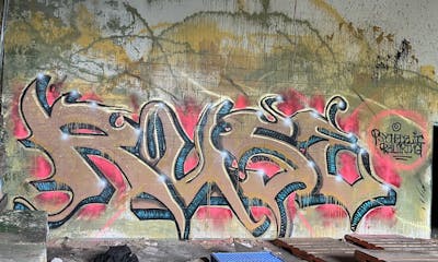 Brown and Coralle and Colorful Stylewriting by Ruse and PR. This Graffiti is located in Canada and was created in 2023. This Graffiti can be described as Stylewriting and Abandoned.