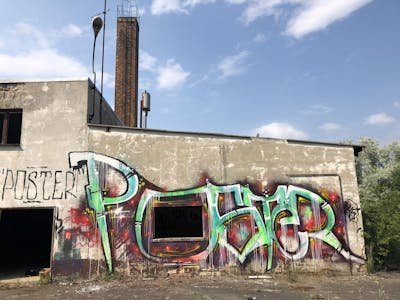 Colorful Stylewriting by Poster. This Graffiti is located in HALLE, Germany and was created in 2018. This Graffiti can be described as Stylewriting and Abandoned.