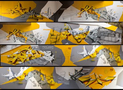 Grey and Yellow Stylewriting by Marok, Posa, joes, Rowdy, Kan and Randy. This Graffiti is located in Berlin, Germany and was created in 2021. This Graffiti can be described as Stylewriting and Characters.