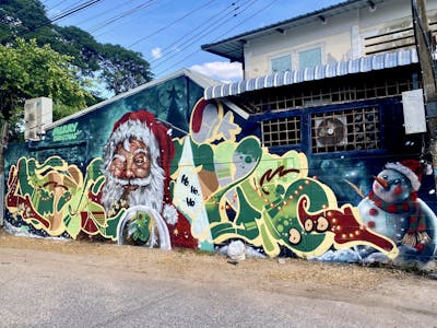 Colorful and Light Green Stylewriting by Hootive and Jahdub. This Graffiti is located in Thailand and was created in 2023. This Graffiti can be described as Stylewriting, Characters, Murals and Streetart.