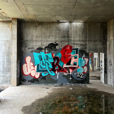Cyan and Grey and Red Stylewriting by TWESO. This Graffiti is located in Moscow, Russian Federation and was created in 2022. This Graffiti can be described as Stylewriting, Abandoned and Atmosphere.