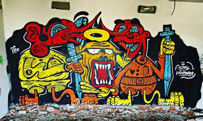 Colorful Characters by Hülpman, OST, PÜTK and Stoy. This Graffiti is located in Athen, Greece and was created in 2020.