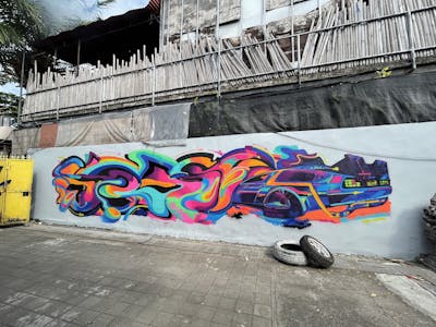 Colorful Futuristic by MSOL. This Graffiti is located in Denpasar, Bali, Indonesia and was created in 2022. This Graffiti can be described as Futuristic, Stylewriting and Characters.