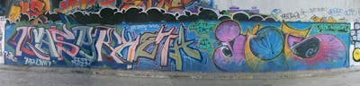 Colorful Stylewriting by KASER, Riots, Uha, keth and MR. This Graffiti is located in Krakow, Poland and was created in 2009. This Graffiti can be described as Stylewriting and Wall of Fame.