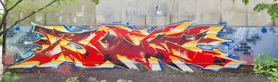 Red and Yellow Stylewriting by Riots. This Graffiti is located in Leipzig, Germany and was created in 2024.