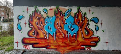 Red and Light Blue Stylewriting by Maner. This Graffiti is located in Amsterdam, Netherlands and was created in 2021. This Graffiti can be described as Stylewriting and Wall of Fame.