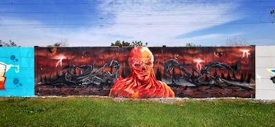 Grey and Red Stylewriting by Peru. This Graffiti is located in Hungary and was created in 2022. This Graffiti can be described as Stylewriting, Characters, Wall of Fame and 3D.