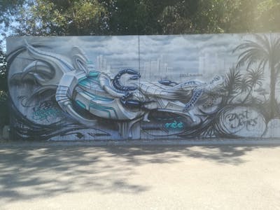 Grey Stylewriting by Dest Jones. This Graffiti is located in Weil am Rhein, Germany and was created in 2018. This Graffiti can be described as Stylewriting, Characters, 3D and Wall of Fame.