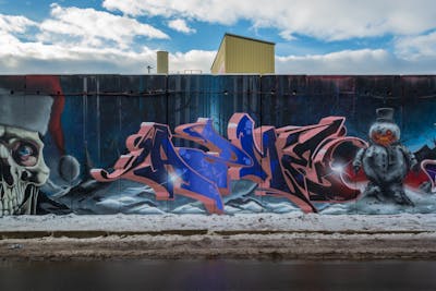 Violet and Coralle and Colorful Stylewriting by TMF and AZME. This Graffiti is located in Chemnitz, Germany and was created in 2023. This Graffiti can be described as Stylewriting and Characters.