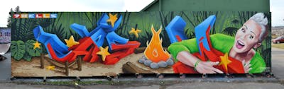 Colorful Stylewriting by casom. This Graffiti is located in Radebeul, Germany and was created in 2020. This Graffiti can be described as Stylewriting, Characters, 3D, Streetart and Wall of Fame.