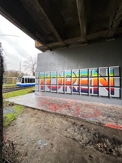 Colorful and Grey Stylewriting by Angeltoren. This Graffiti is located in Amsterdam, Netherlands and was created in 2023. This Graffiti can be described as Stylewriting, Streetart and Wall of Fame.