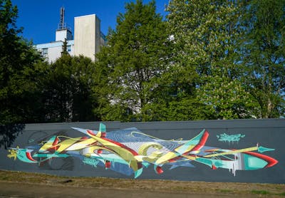 Colorful Stylewriting by Syck, ABS, Los Capitanos and KKP. This Graffiti is located in Bielefeld, Germany and was created in 2020.