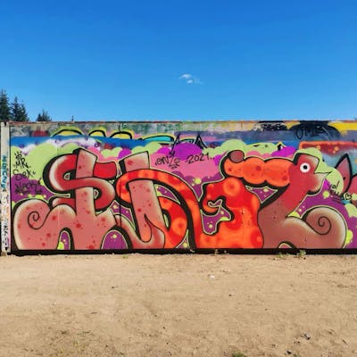 Colorful Stylewriting by Den Pen. This Graffiti is located in Finland and was created in 2021. This Graffiti can be described as Stylewriting, Characters and Wall of Fame.
