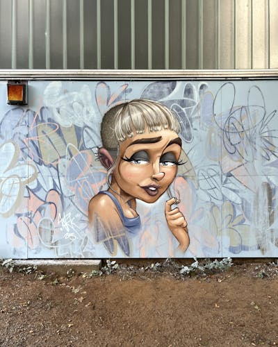 Brown and Light Blue and Coralle Characters by Tokk. This Graffiti is located in Bremen, Germany and was created in 2023. This Graffiti can be described as Characters, Streetart and Wall of Fame.
