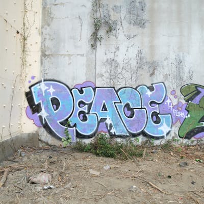 Light Blue and Violet Stylewriting by Peace. This Graffiti is located in Taipei, Taiwan and was created in 2023. This Graffiti can be described as Stylewriting and Abandoned.