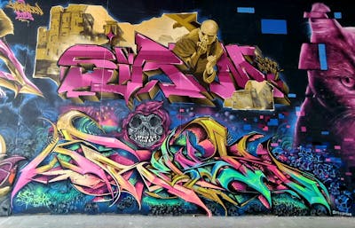 Colorful and Coralle Stylewriting by Sirom and Fresk. This Graffiti is located in Wiesbaden, Germany and was created in 2023. This Graffiti can be described as Stylewriting and Characters.