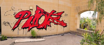 Red and Black Stylewriting by Riots. This Graffiti is located in Malta and was created in 2023. This Graffiti can be described as Stylewriting and Atmosphere.